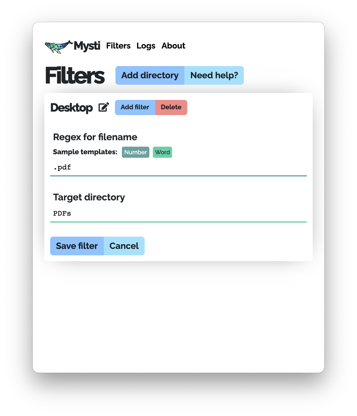 filled create filter menu